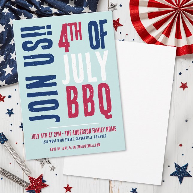 4th Of July Party Red White Blue Invitation (4th Of July Party Red White Blue Patriotic Invitation)