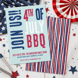 4th Of July Party Red White Blue Patriotic Invitation