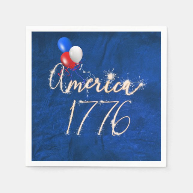 4th of July Party Sparkler Blue Leather Napkins (Front)