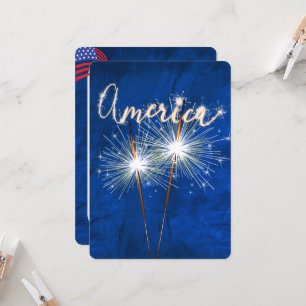 4th of July Party Sparkler on Blue Invitation