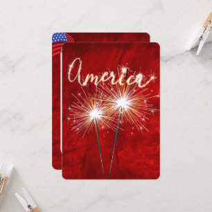 4th of July Party Sparkler on Red Invitation