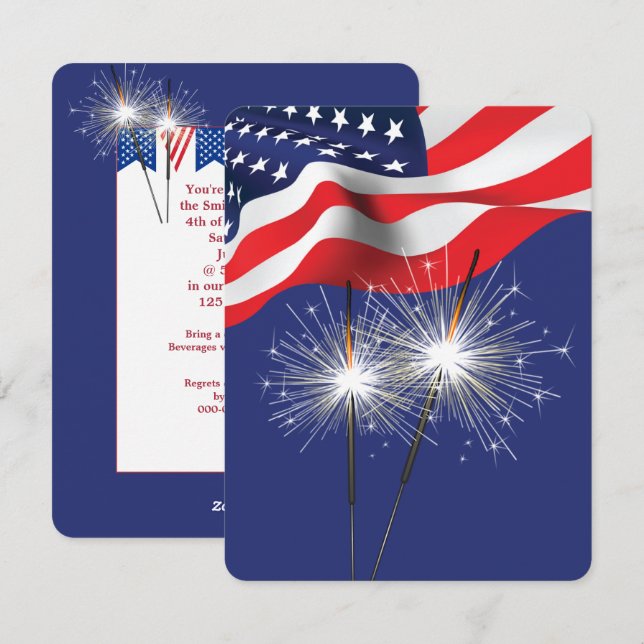 4th of July Party Sparklers Holiday Card (Front/Back)