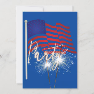 4th of July Party Sparklers on Flag Invitation