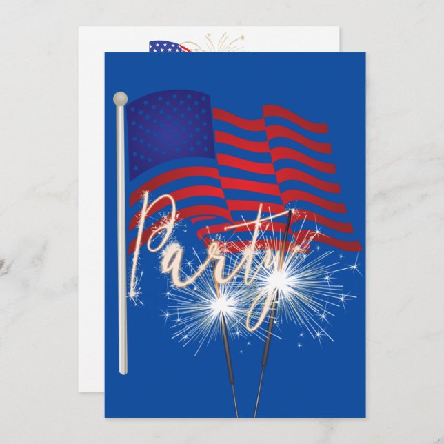 4th of July Party Sparklers on Flag Invitation (Front/Back)
