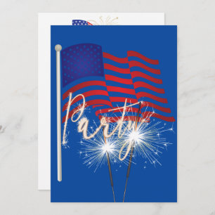 4th of July Party Sparklers on Flag Invitation