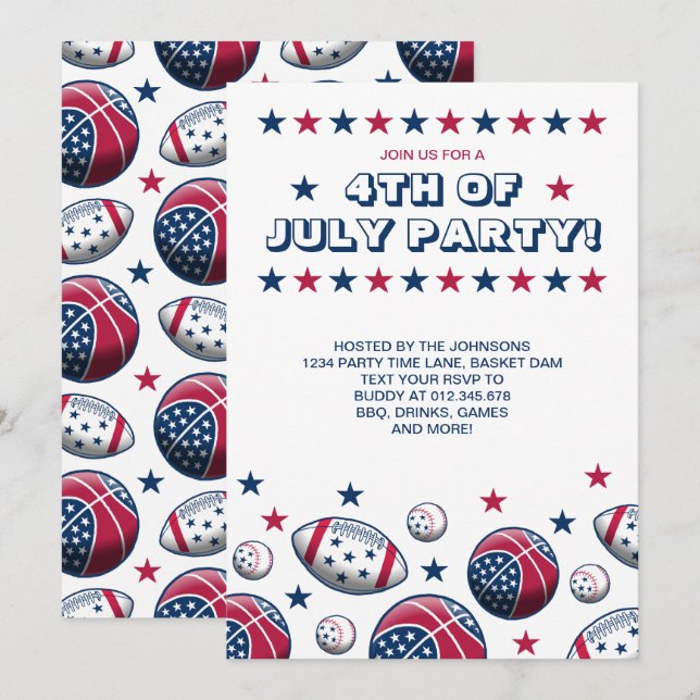 4th of July Party Sport Balls Invitation (Front/Back)