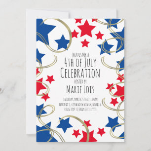  4th of July  Party Stars Faux Gold Swirls Invitation