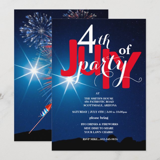 4th of July Party Stars & Fireworks  Invitations (Front/Back)