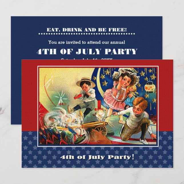 4th of July Party Vintage Patriotic Kids Invitation (Front/Back)
