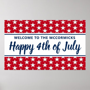 4th Of July Party Welcome Stars And Stripes Name Poster