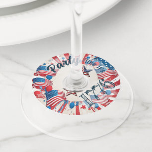 4th of July Party  Wine Glass Tag
