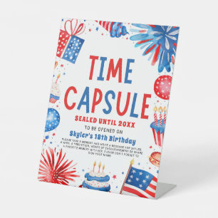4th Of July Patriotic 1st Birthday Time Capsule Pedestal Sign