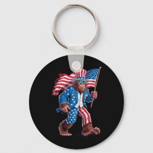 4th Of July Patriotic American Bigfoot Sasquatch U Key Ring