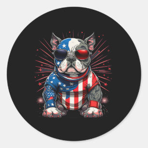 4th Of July Patriotic American Bully Dog Us Flag Classic Round Sticker