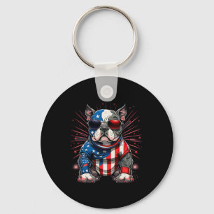 4th Of July Patriotic American Bully Dog Us Flag  Key Ring