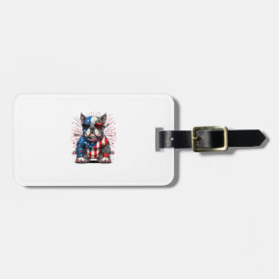 4th of July Patriotic American Bully Dog US Flag Luggage Tag