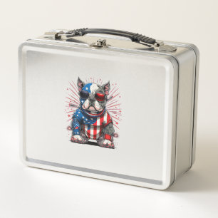 4th of July Patriotic American Bully Dog US Flag Metal Lunch Box