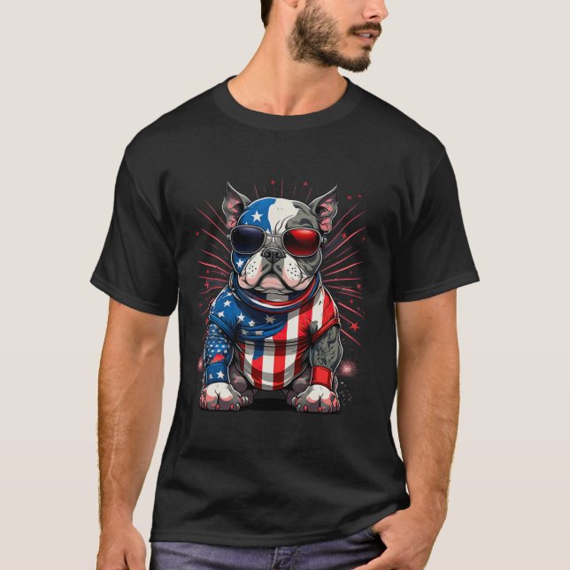 4th Of July Patriotic American Bully Dog Us Flag  T-Shirt (Front)