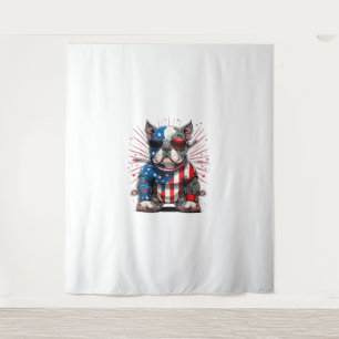 4th of July Patriotic American Bully Dog US Flag Tapestry