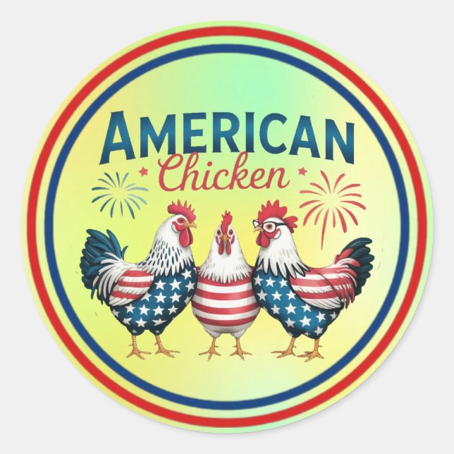 4th of July Patriotic American Chicken-62987 Classic Round Sticker (Front)