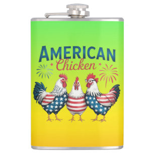 4th of July Patriotic American Chicken-62987 Hip Flask