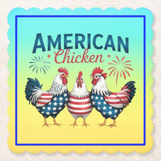 4th of July Patriotic American Chicken-62987 Paper Coaster (Front)