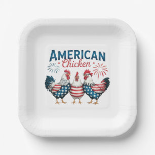 4th of July Patriotic American Chicken-62987 Paper Plate
