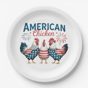 4th of July Patriotic American Chicken-62987 Paper Plate