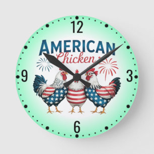 4th of July Patriotic American Chicken-62987 T-Shi Round Clock
