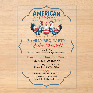 4th of July Patriotic American Chicken Design Acrylic Invitations