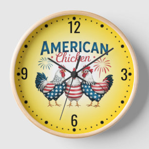 4th of July Patriotic American Chicken Design Clock