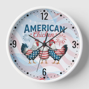 4th of July Patriotic American Chicken Design Clock