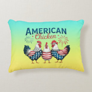 4th of July Patriotic American Chicken Design Decorative Cushion