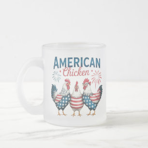 4th of July Patriotic American Chicken Design Frosted Glass Coffee Mug