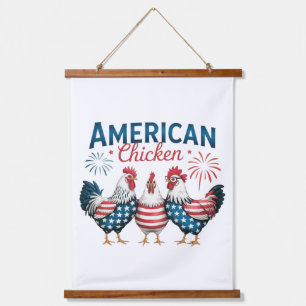 4th of July Patriotic American Chicken Design Hanging Tapestry