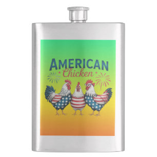 4th of July Patriotic American Chicken Design Hip Flask