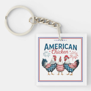4th of July Patriotic American Chicken Design Key Ring