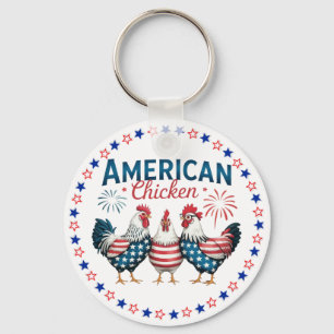 4th of July Patriotic American Chicken Design Key Ring
