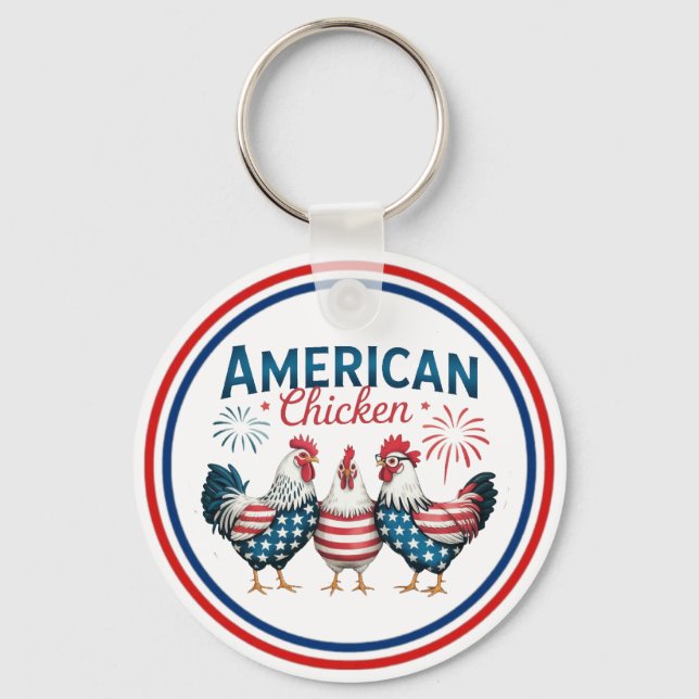 4th of July Patriotic American Chicken Design Key Ring (Front)
