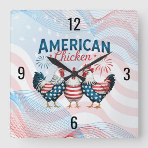 4th of July Patriotic American Chicken Design Square Wall Clock