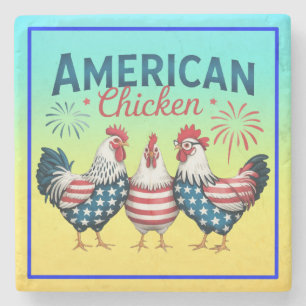 4th of July Patriotic American Chicken Design Stone Coaster