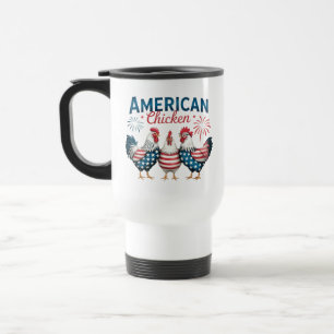 4th of July Patriotic American Chicken Design Travel Mug