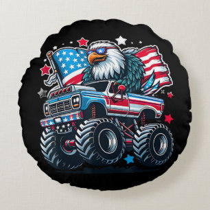4th of July Patriotic American Flag Eagle USA Red Round Cushion
