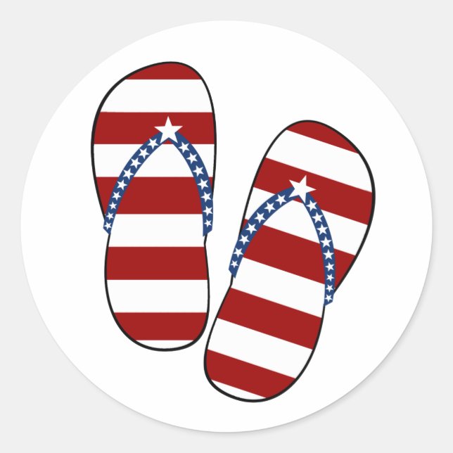 4th of July Patriotic American Flag Flip Flops Classic Round Sticker (Front)