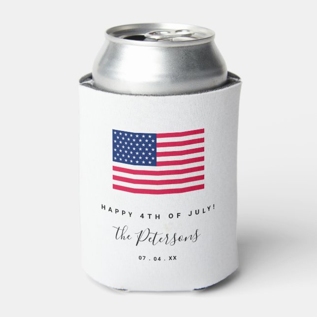 4th of July Patriotic American Flag USA Party  Can Cooler (Can Front)