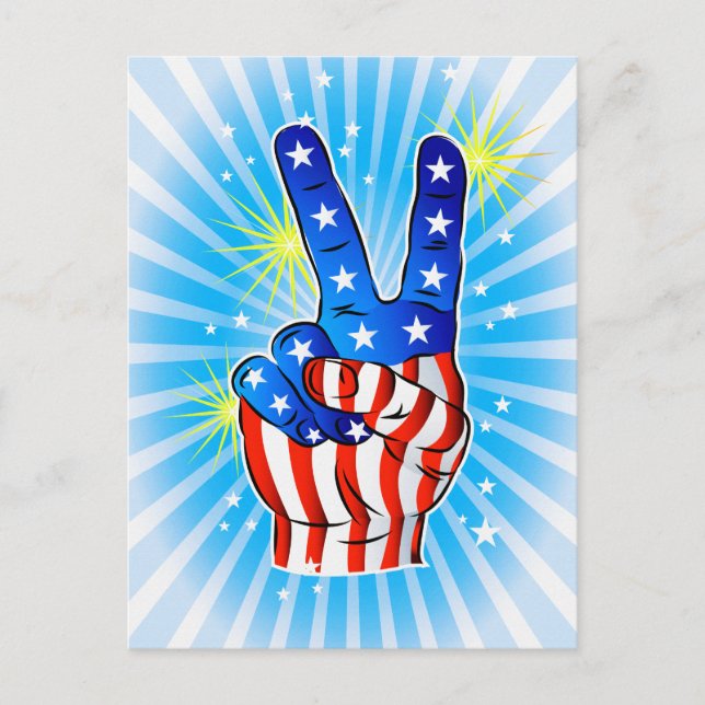 4th of July - Patriotic American-Victory & Peace Postcard (Front)