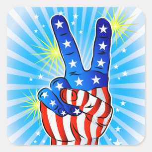 4th of July - Patriotic American-Victory & Peace Square Sticker