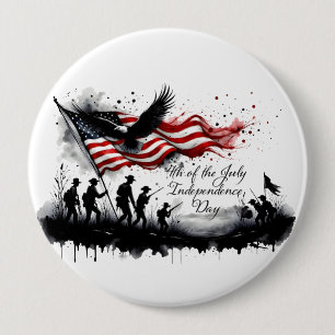 4th of July Patriotic Art with Flag & Soldiers 10 Cm Round Badge