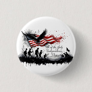 4th of July Patriotic Art with Flag & Soldiers 3 Cm Round Badge