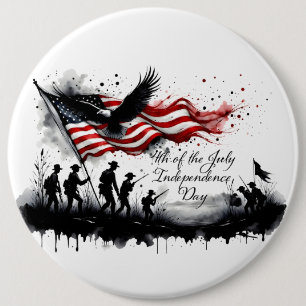 4th of July Patriotic Art with Flag & Soldiers 6 Cm Round Badge